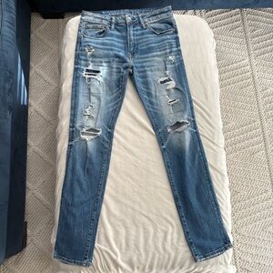 American Eagle Outfitters Ripped airflex flex +Blue Skinny Jeans 30x32 slim